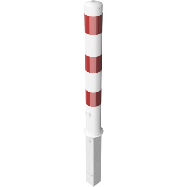 Barrier posts | Steel tube  102 x 2,9 mm | removable, with triangular locking mechanism | hot-dip galvanized and white coatedwith three red reflecting stripes | with 1 eyelet